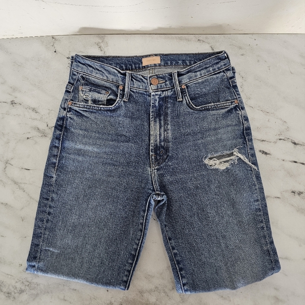 MOTHER The Insider Ankle Bloom And Doom Distressed Flare Blue Jeans 26 Preowned - Picture 5 of 11
